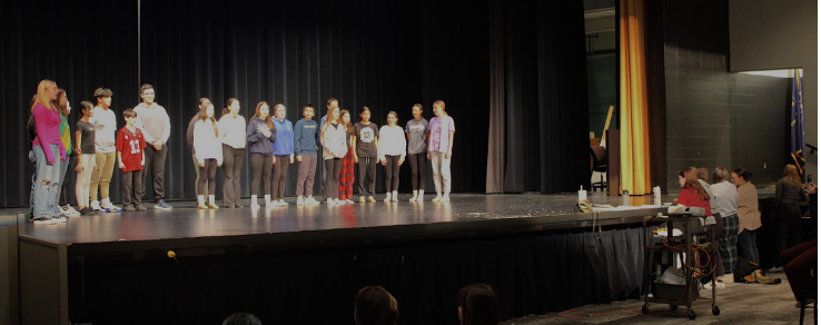 Middle school cast of "Frozen Jr" practice for their show day in the Griffith Auditorium on Jan. 8.  